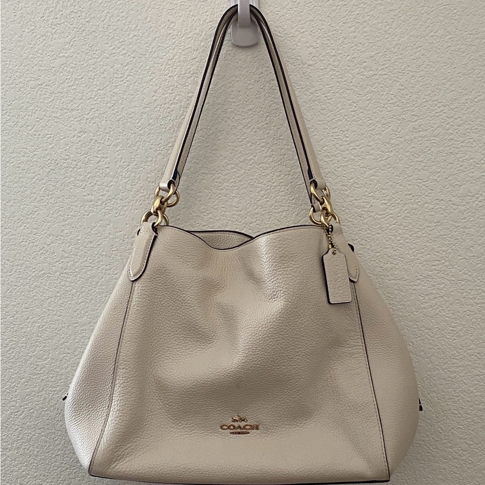 Coach Hallie Cream Pebble Leather Shoulder Bag